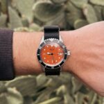 Heuer 1000 orange dial 980.014L on the wrist