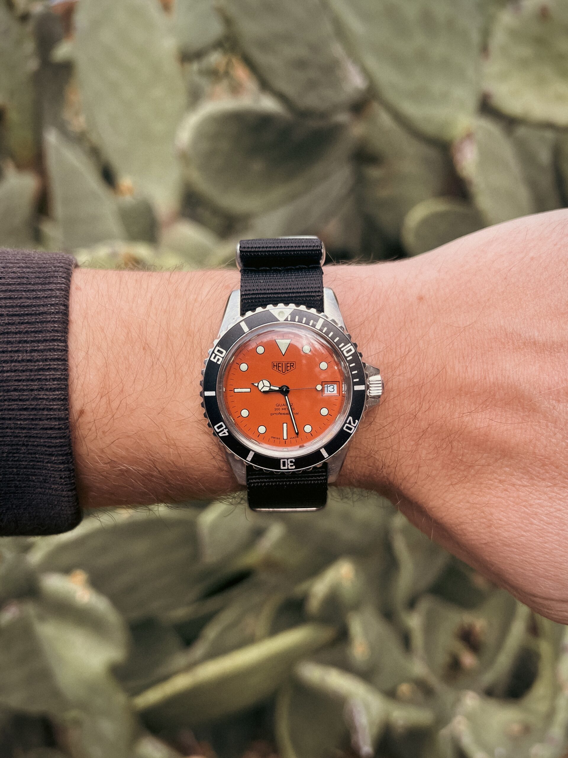 Heuer 1000 orange dial 980.014L on the wrist